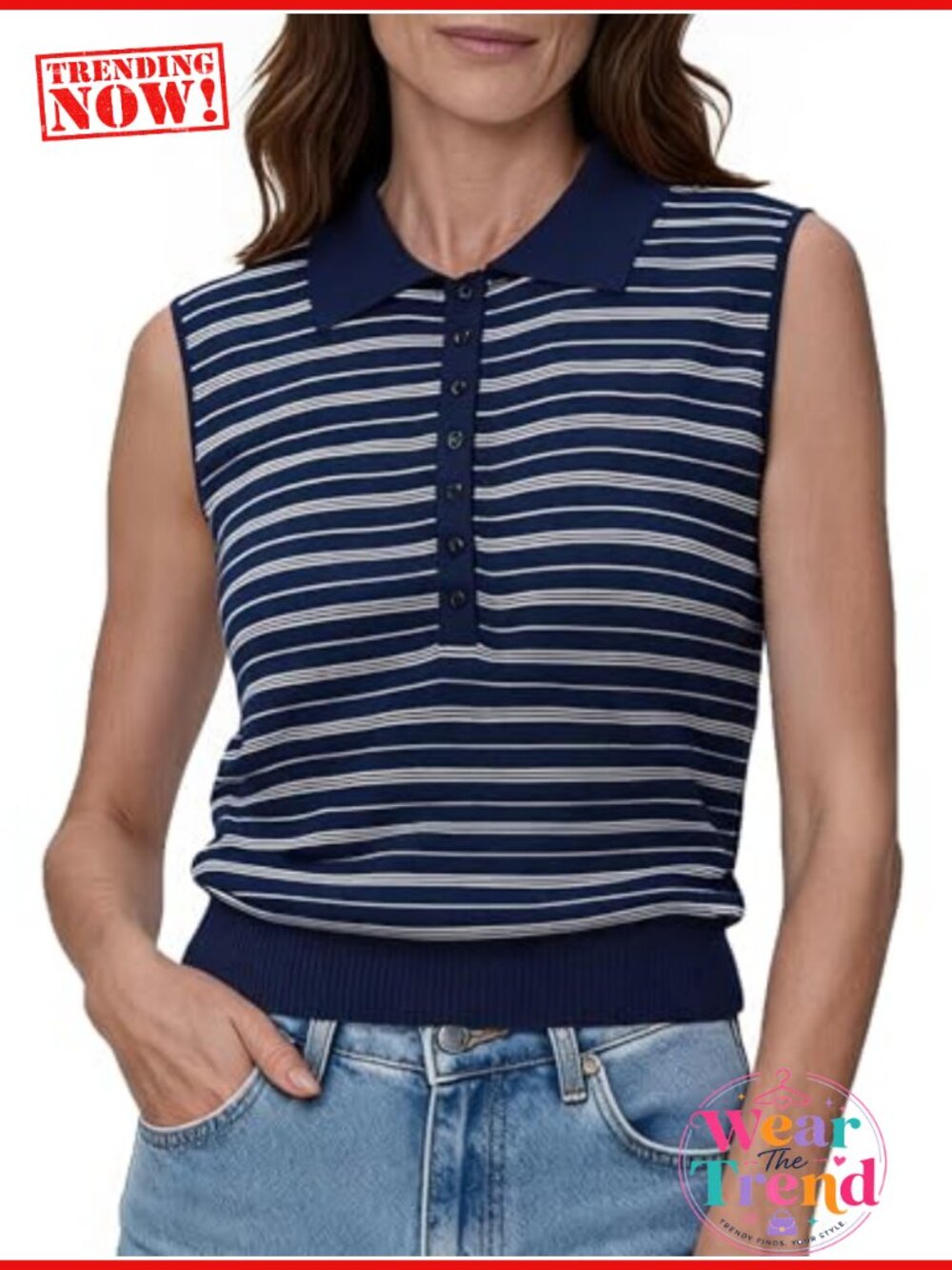 Womens Sleeveless Striped Tank Top Loose Fit V-Neck Casual Shirt